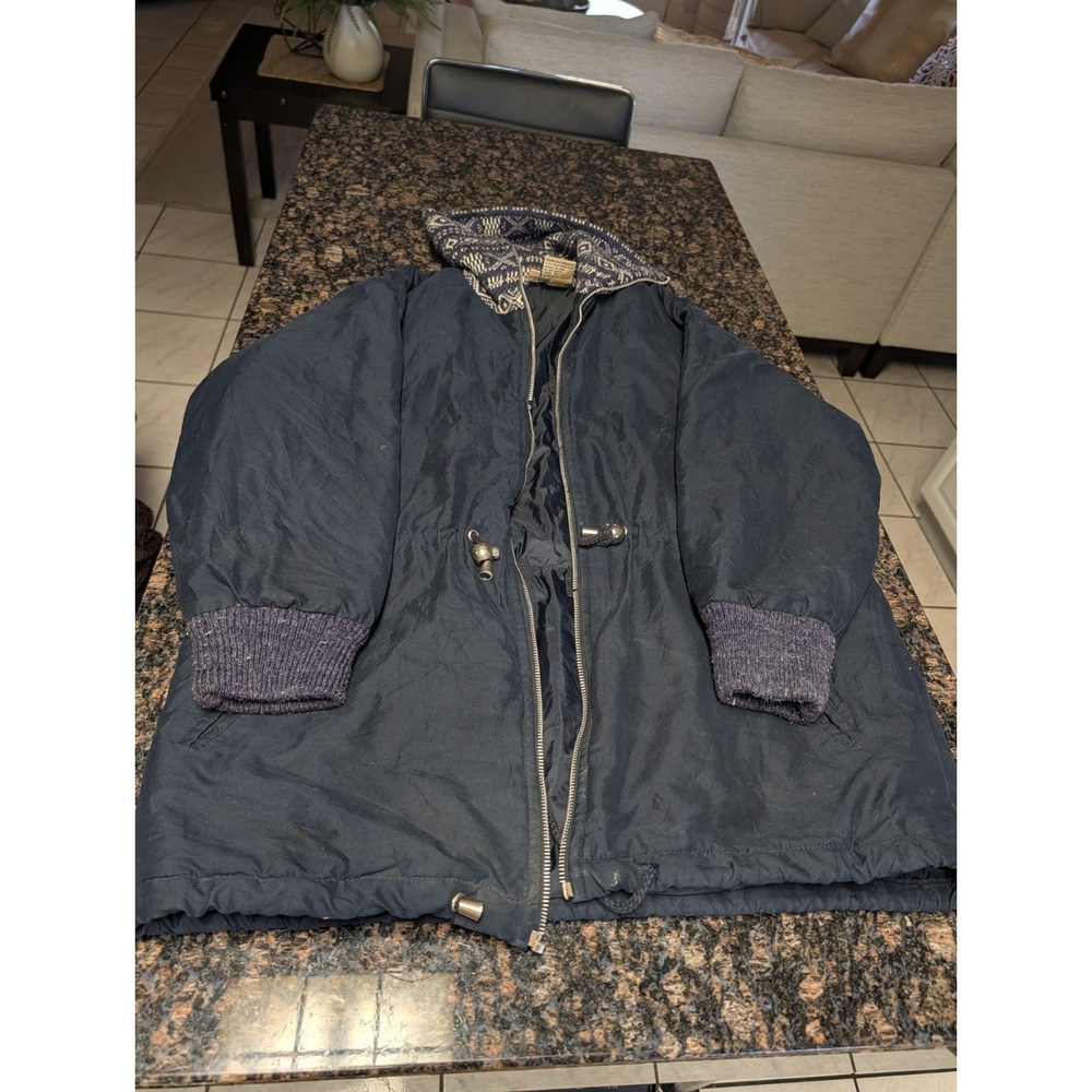 Petite Sophisticate vintage navy blue hooded jacket Parka